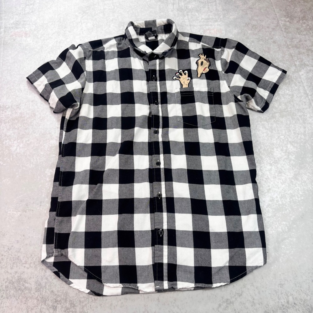 Beetlejuice Shirt Men's L Black White Plaid Button Up Horror Movie Goth